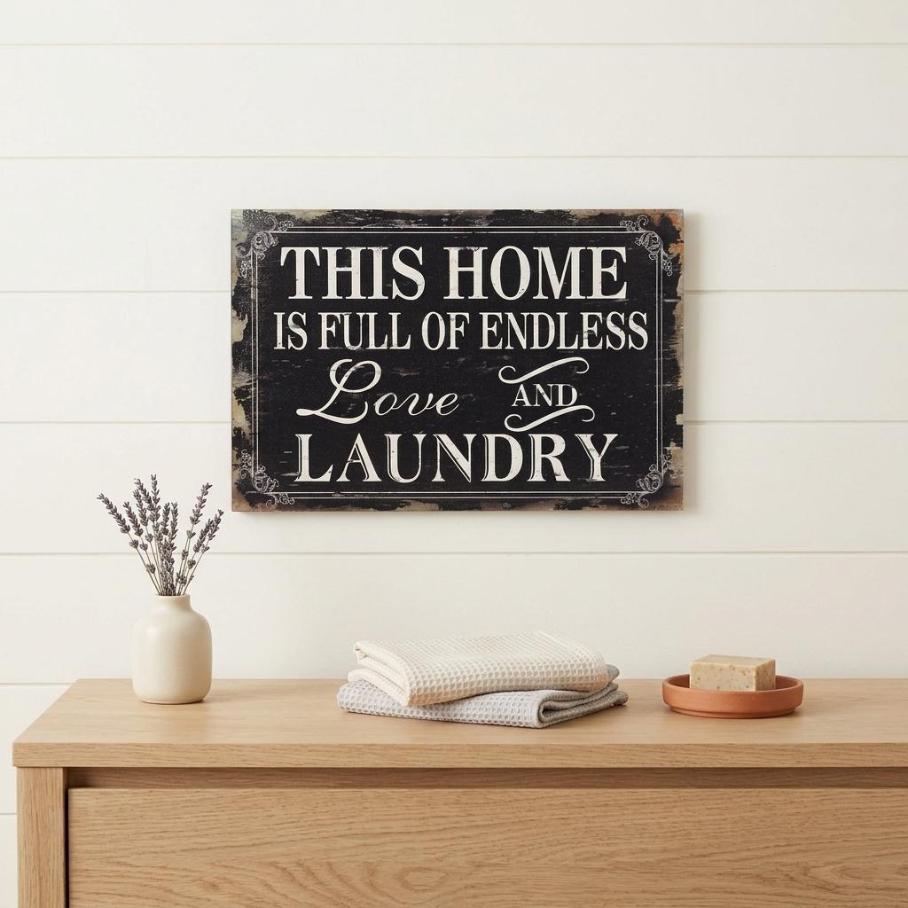 16" X 24" Black and White Endless Love And Laundry Wood Wall Decor - Home & Garden