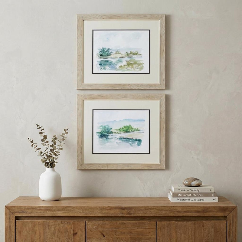 22" X 19" White Frame Spring Watercolor (Set Of 2) - Home Decor
