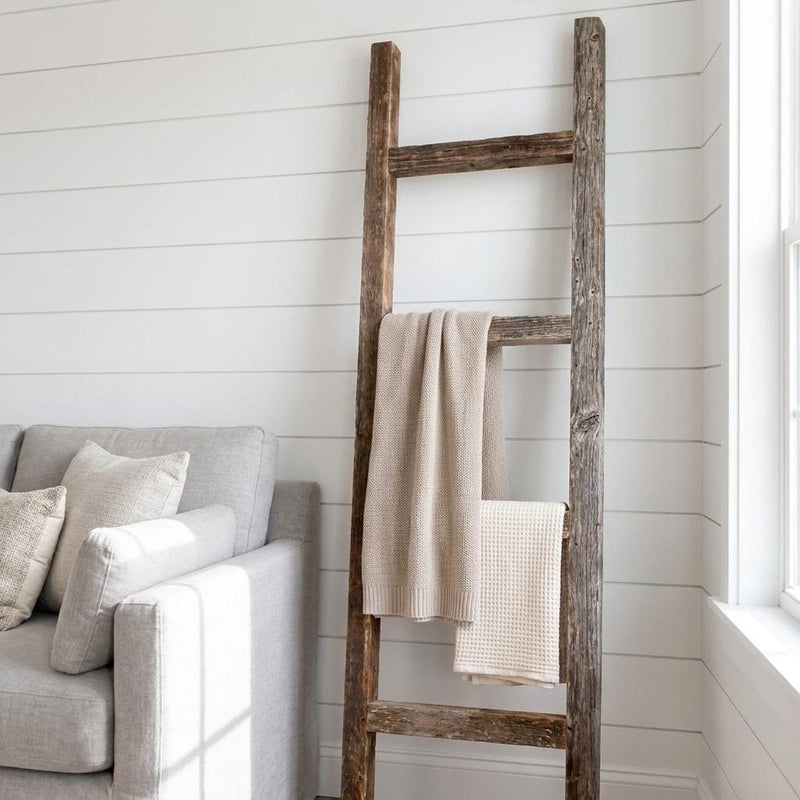 48" Gray Rustic Four Step Wood Ladder Shelf - Home Decor