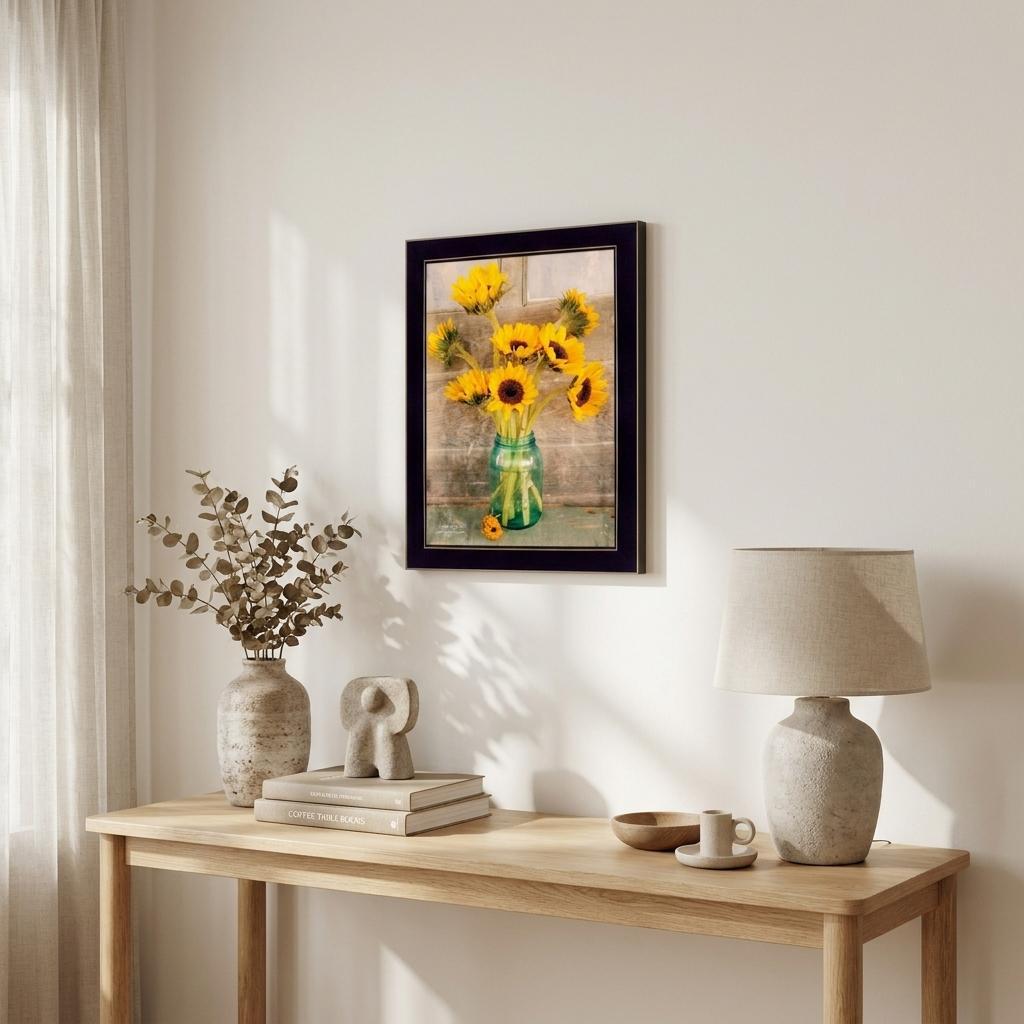 Country Sunflowers 1 Black Framed Print Wall Art - Home Decor