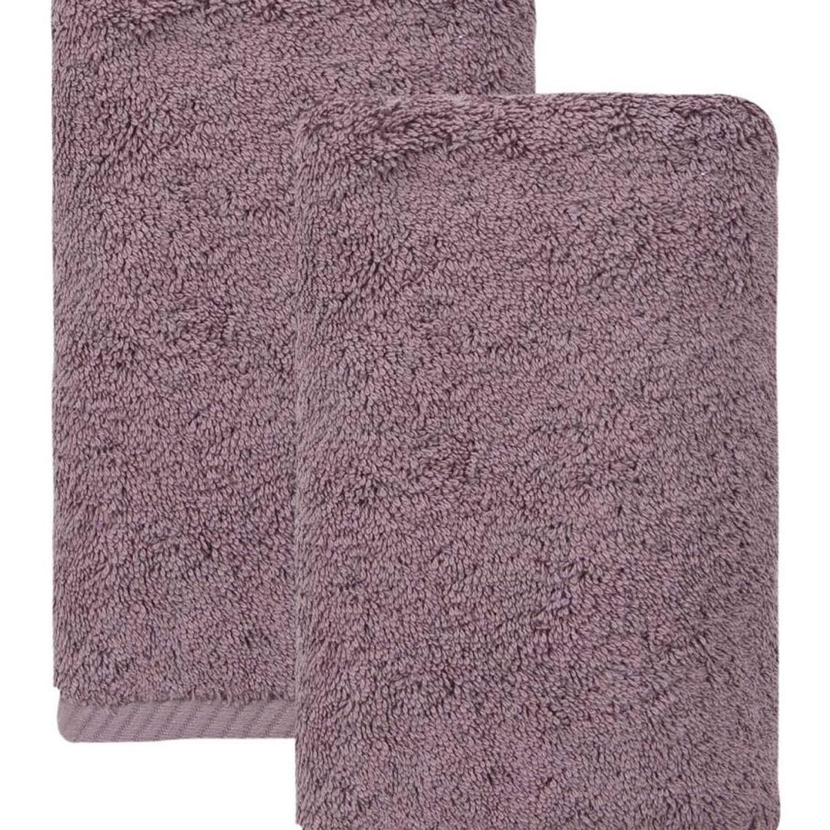 Set of two purple Turkish cotton hand towels, textured terry loop pile