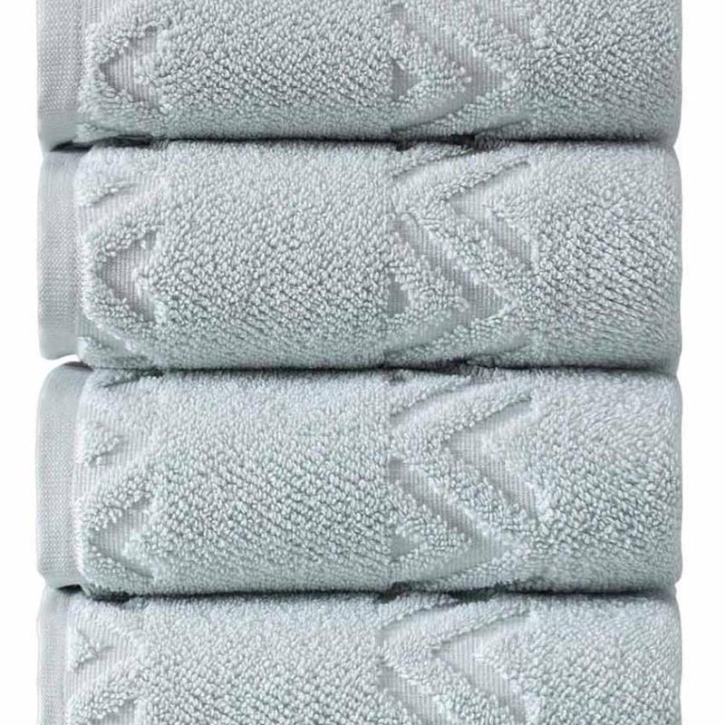 Aqua Turkish cotton hand towels close-up, textured terry with geometric chevron design