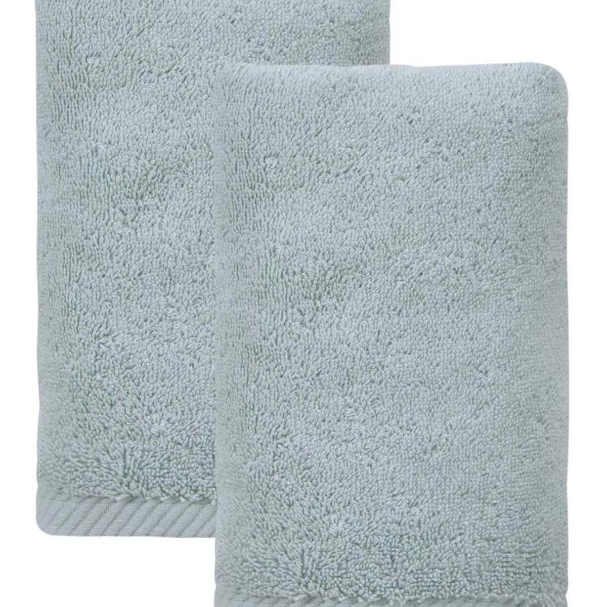 Turkish cotton hand towel set, light aqua blue; close-up of terry towel texture