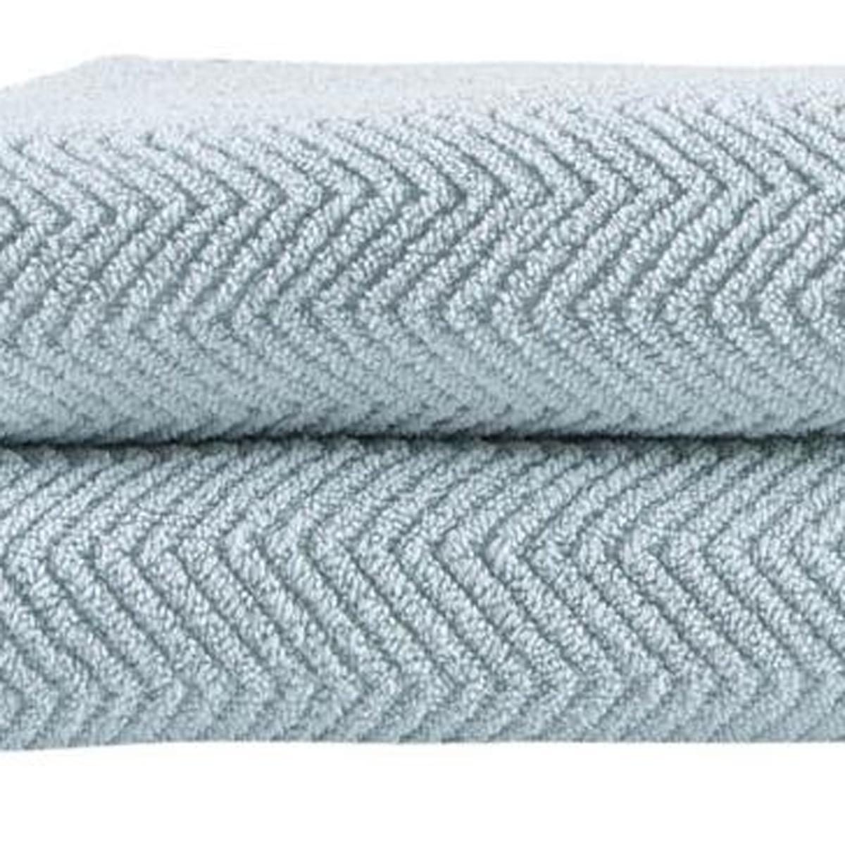 Light blue chevron bath sheet close-up, textured Turkish cotton weave