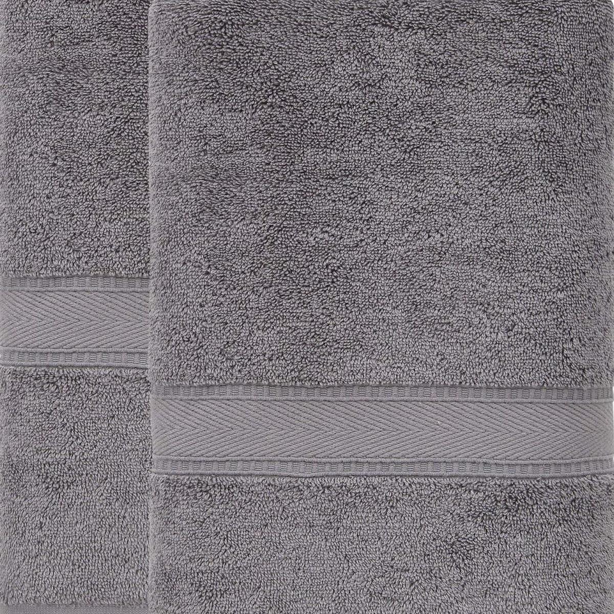 Dark gray bath sheet close-up with textured loop pile and light stripe trim