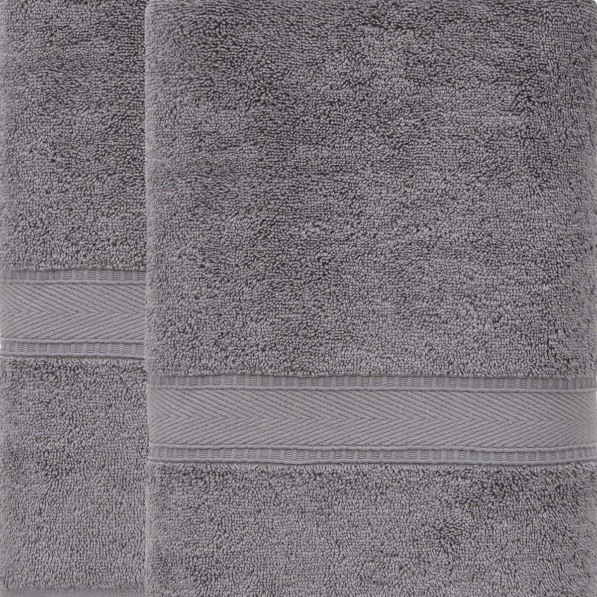 Set of two dark gray Turkish cotton bath sheets with ribbed border band