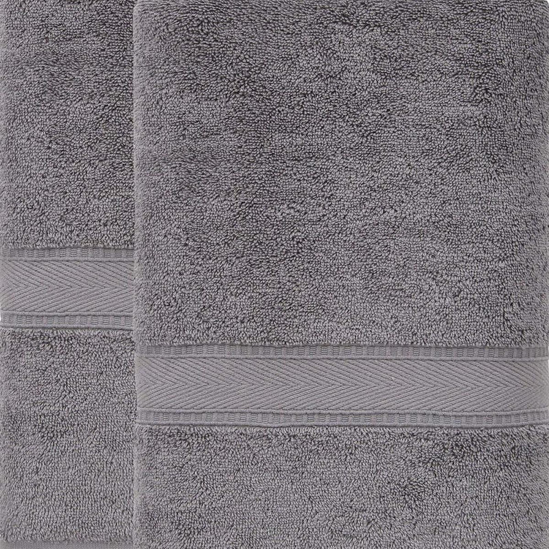 Set of two dark gray Turkish cotton bath sheets with ribbed border band