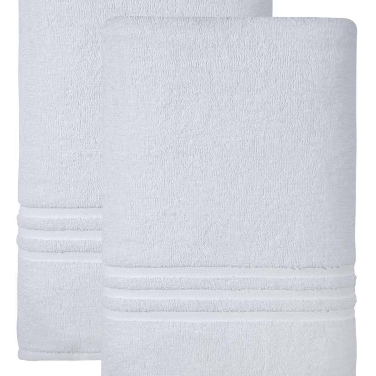 White bath sheet towel with textured terry loops and folded border detail.