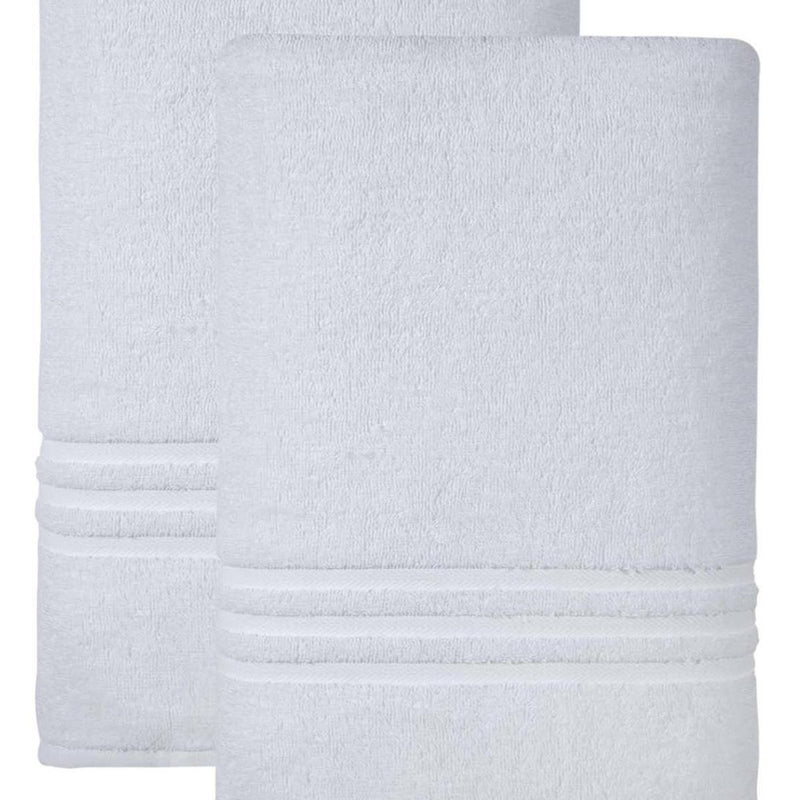 White bath sheet towel with textured terry loops and folded border detail.