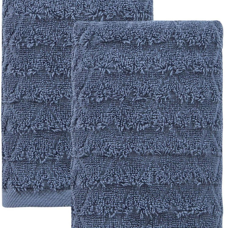 Navy Turkish cotton bath towels with geometric pattern, textured looped surface