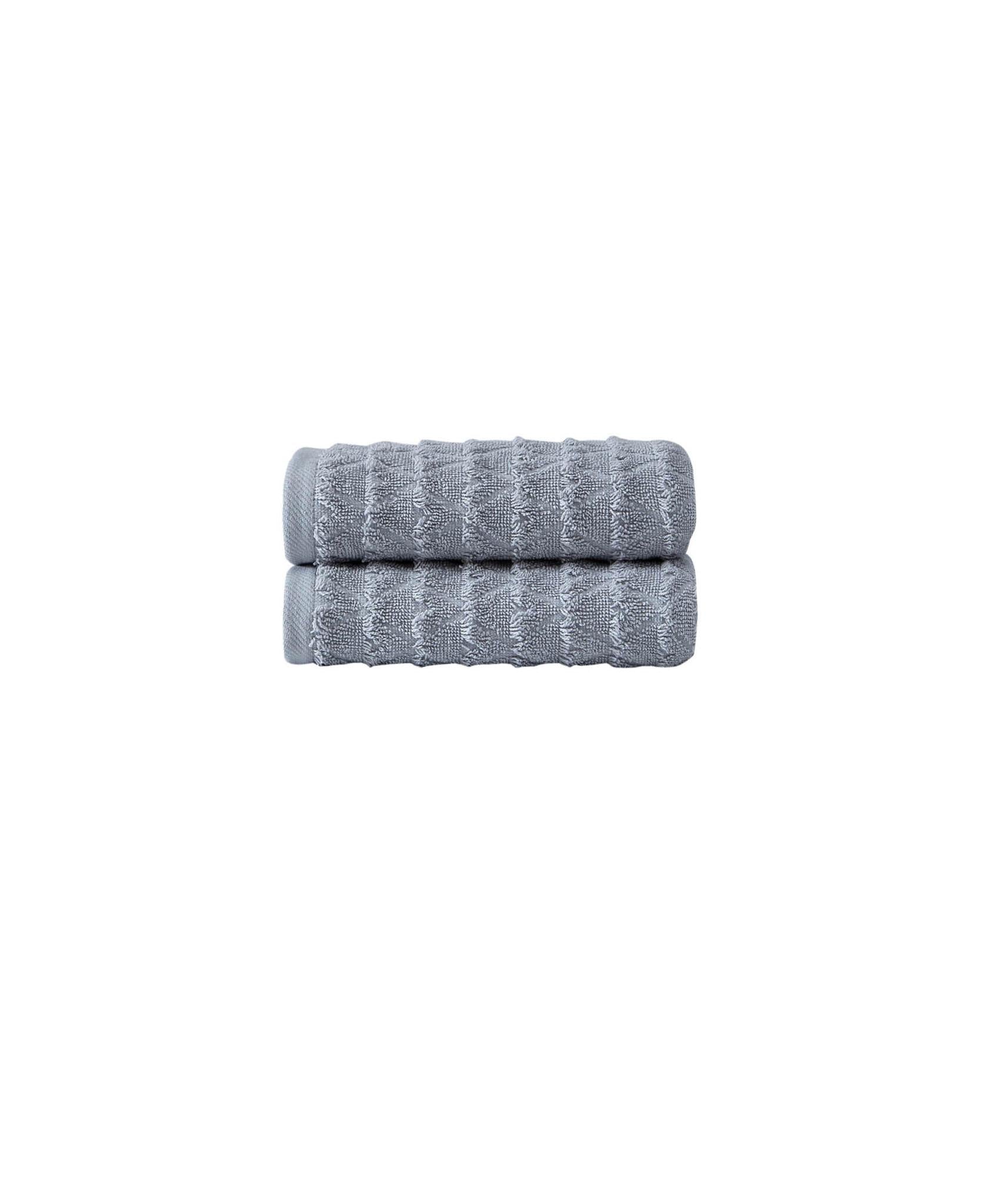 Set of two light gray geometric Turkish cotton hand towels, folded stack