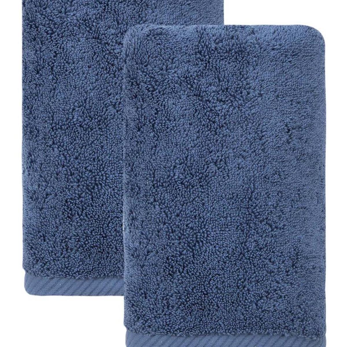 Navy Turkish cotton hand towel set, plush loop pile detail on folded towels
