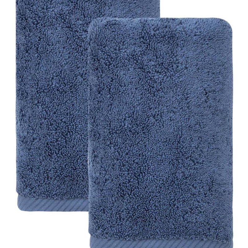 Navy Turkish cotton hand towel set, plush loop pile detail on folded towels