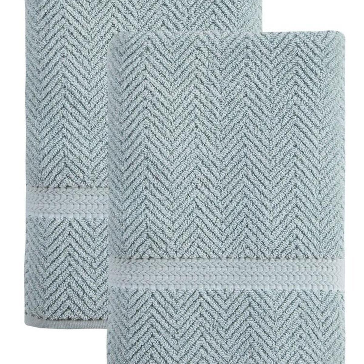 Set of two aqua chevron Turkish cotton bath towels, 27 x 54 in, folded