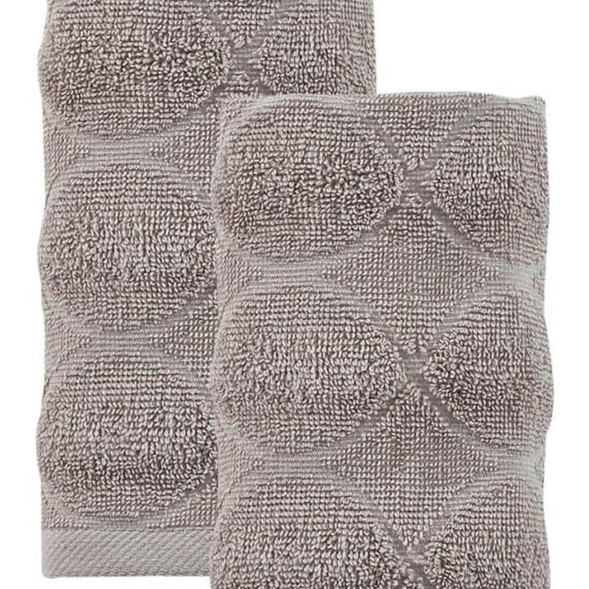 Taupe Turkish hand towel pair featuring embossed geometric texture and pattern