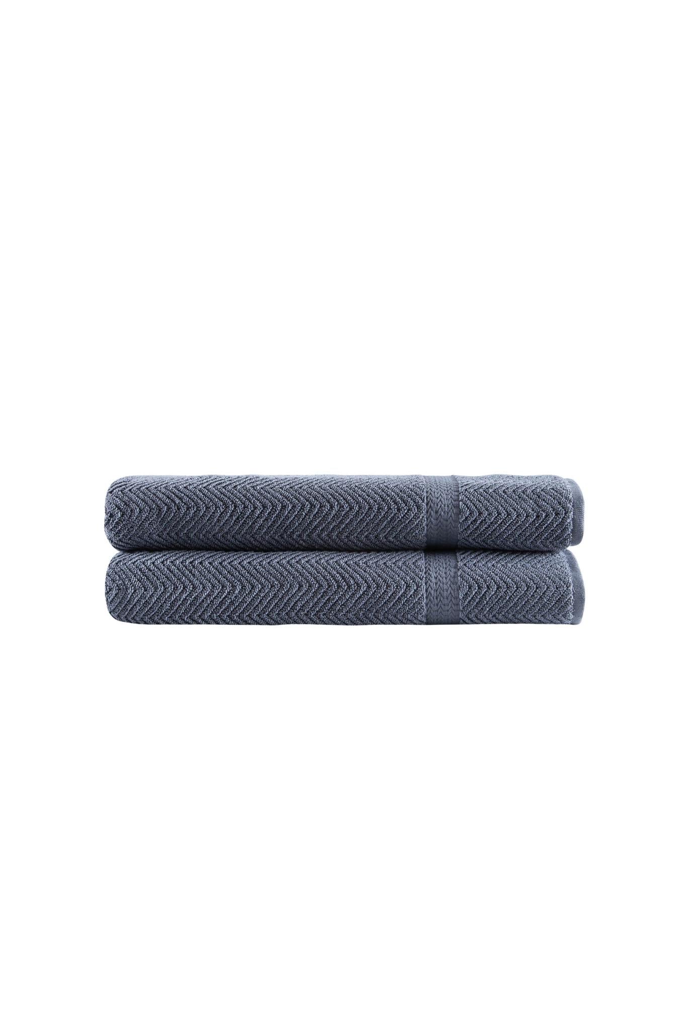 Two light gray chevron Turkish cotton bath sheets, folded set
