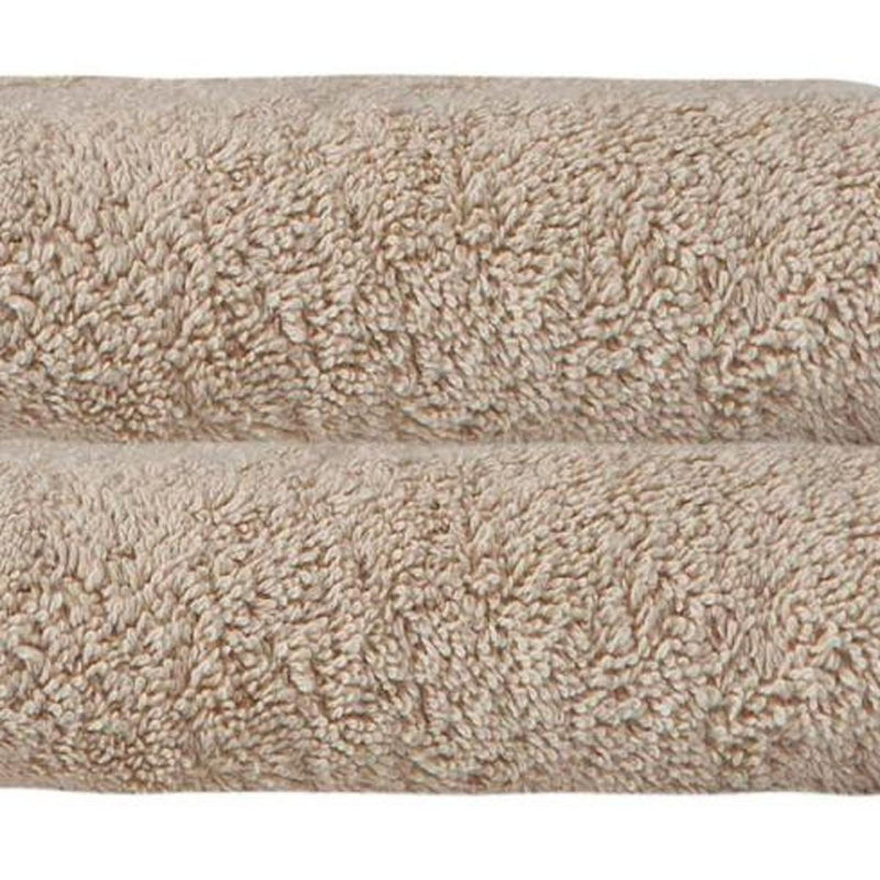 Beige Turkish cotton hand towel set, close-up of looped terry texture