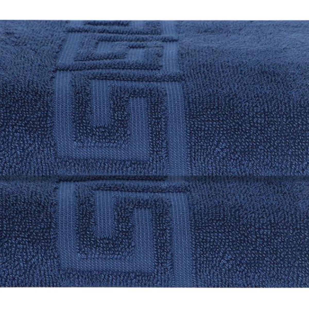 Navy Turkish bath towel with Greek key woven motif close-up