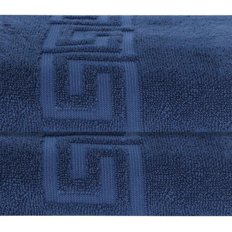 Navy Turkish bath towel with Greek key woven motif close-up