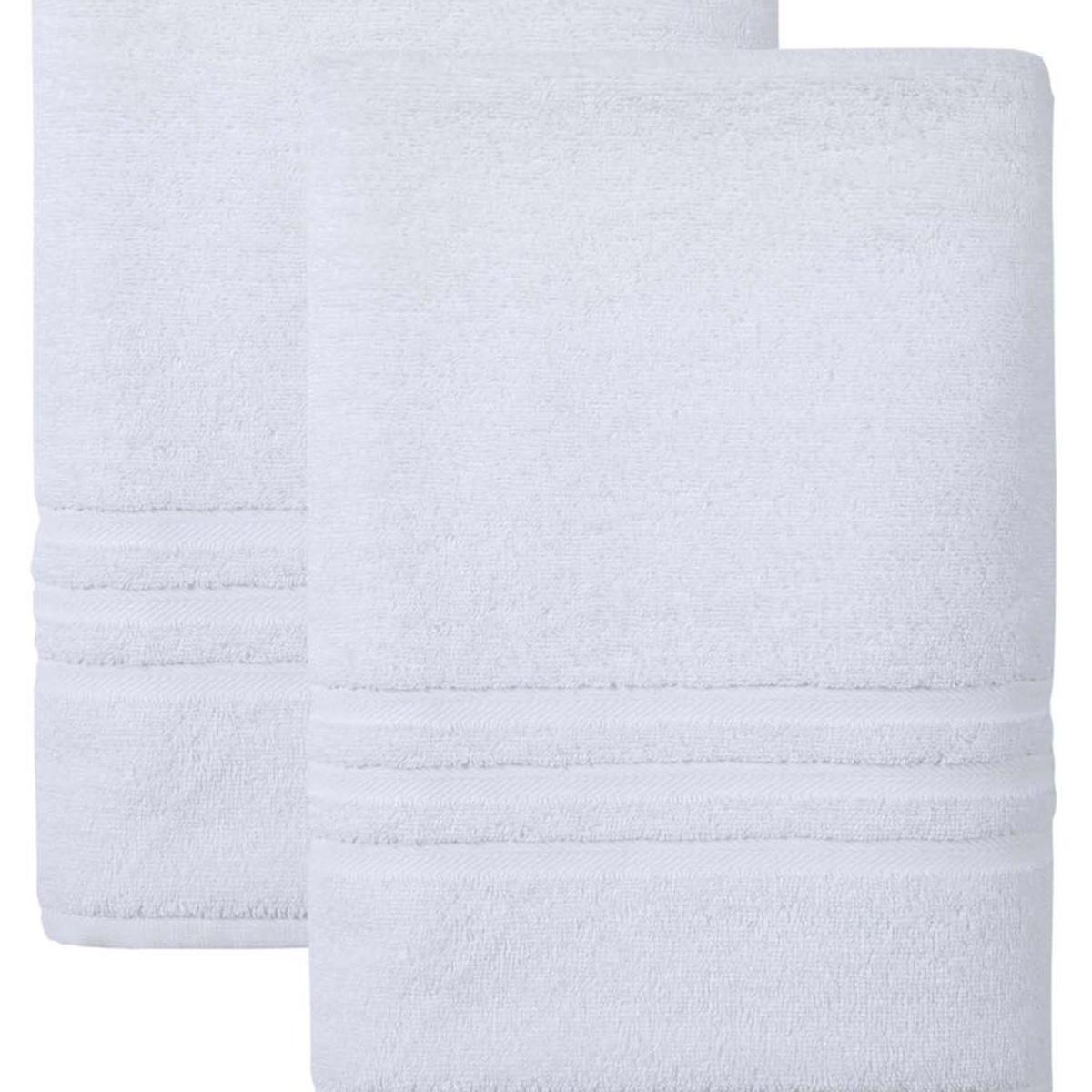 White Turkish cotton bath towels, close-up of textured terry and hem stitching