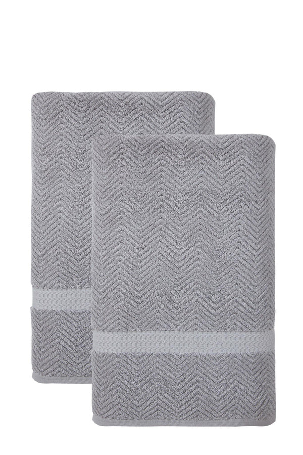 Set of two light gray chevron Turkish cotton bath sheets, folded, 40x70 in