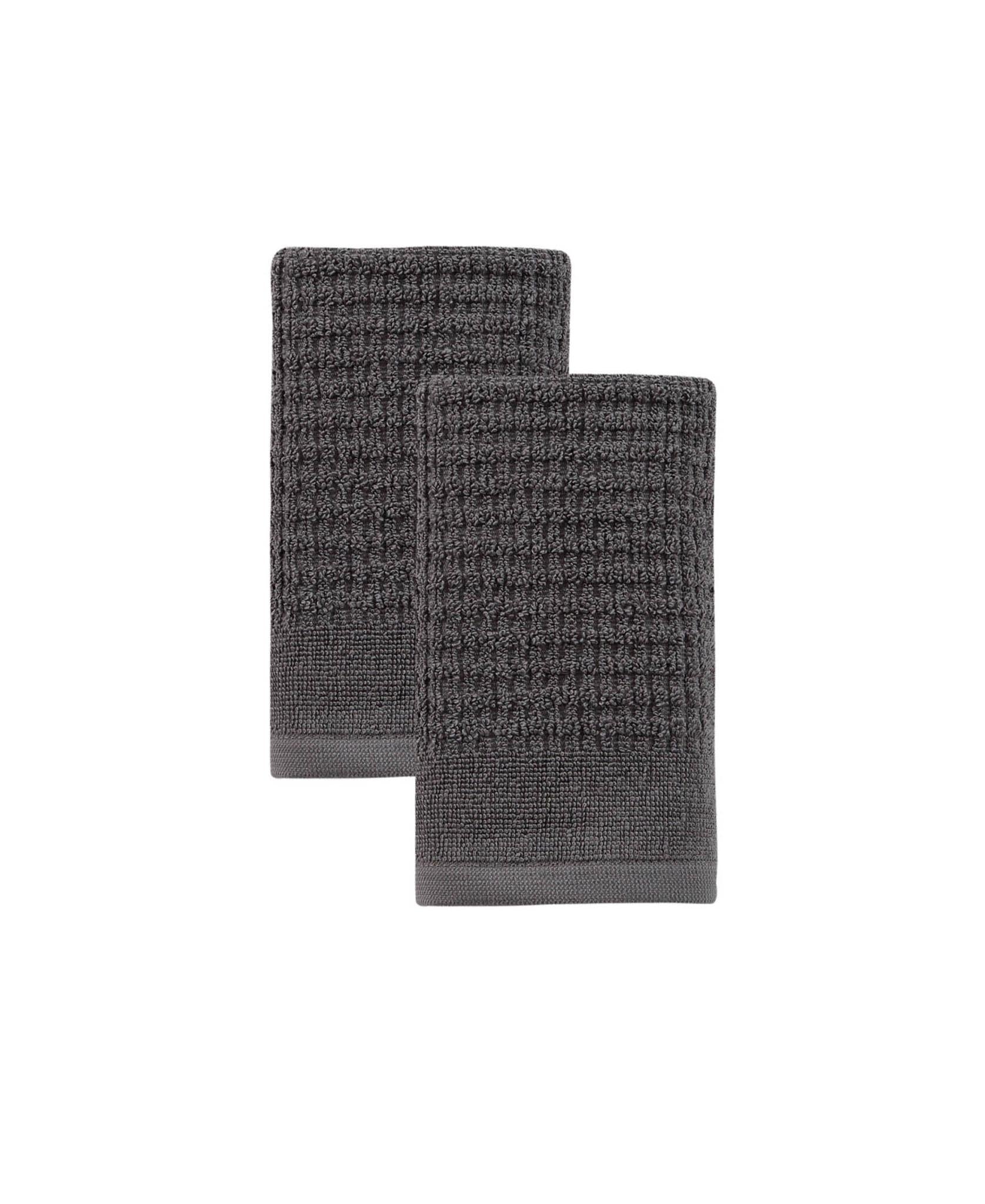 Set of two dark gray Turkish cotton hand towels, textured polka dot weave, 16x30 in