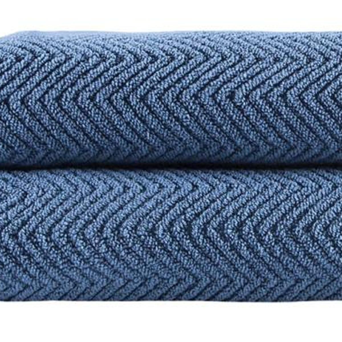 Navy chevron bath sheet with textured Turkish cotton weave