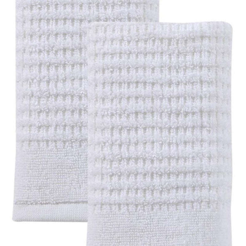 Set of two white Turkish cotton hand towels with small dotted waffle texture, one folded over