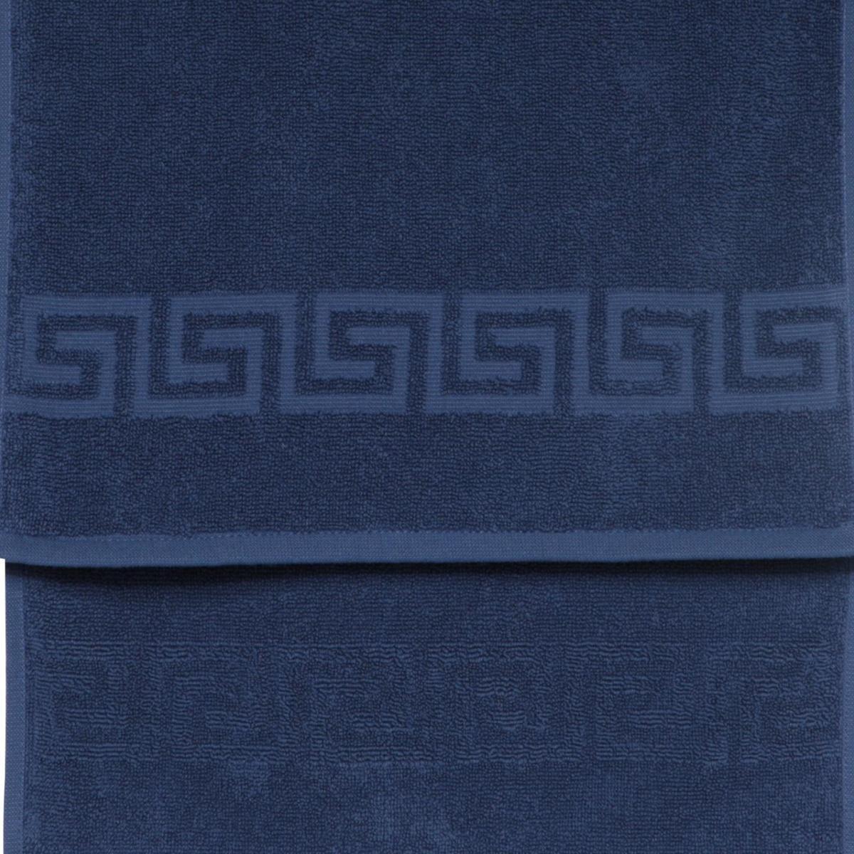 Navy Turkish cotton hand towel with Greek key band across the fabric center
