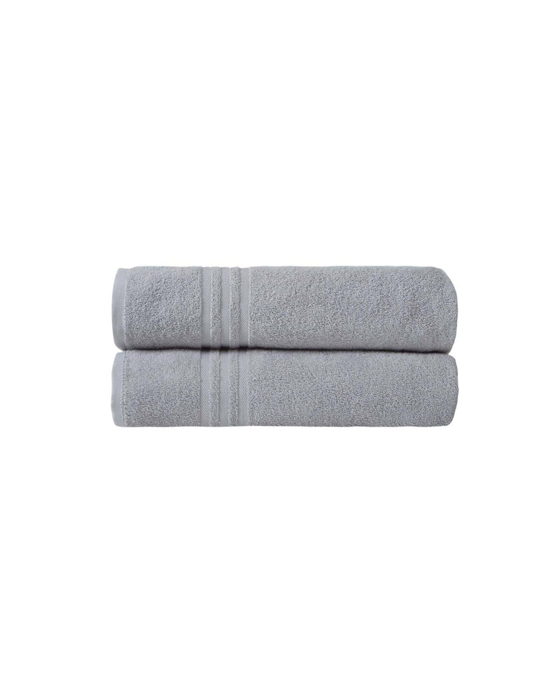 Light gray Turkish cotton bath towels set of two, neatly rolled and stacked