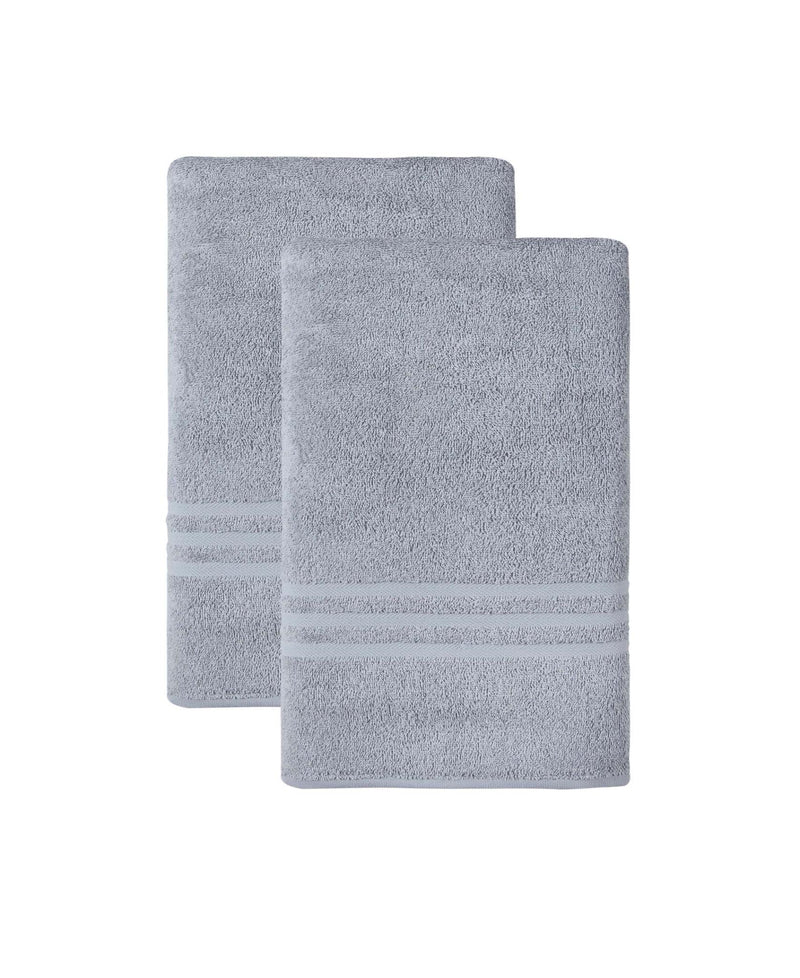 Light gray Turkish cotton bath sheet set of two, folded towels with striped border