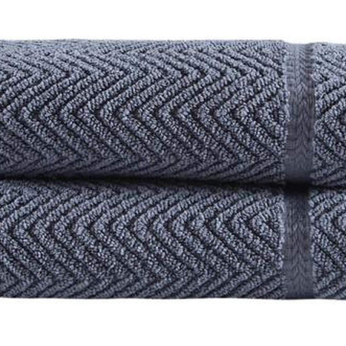 Set of two dark gray chevron Turkish cotton hand towels, folded close-up