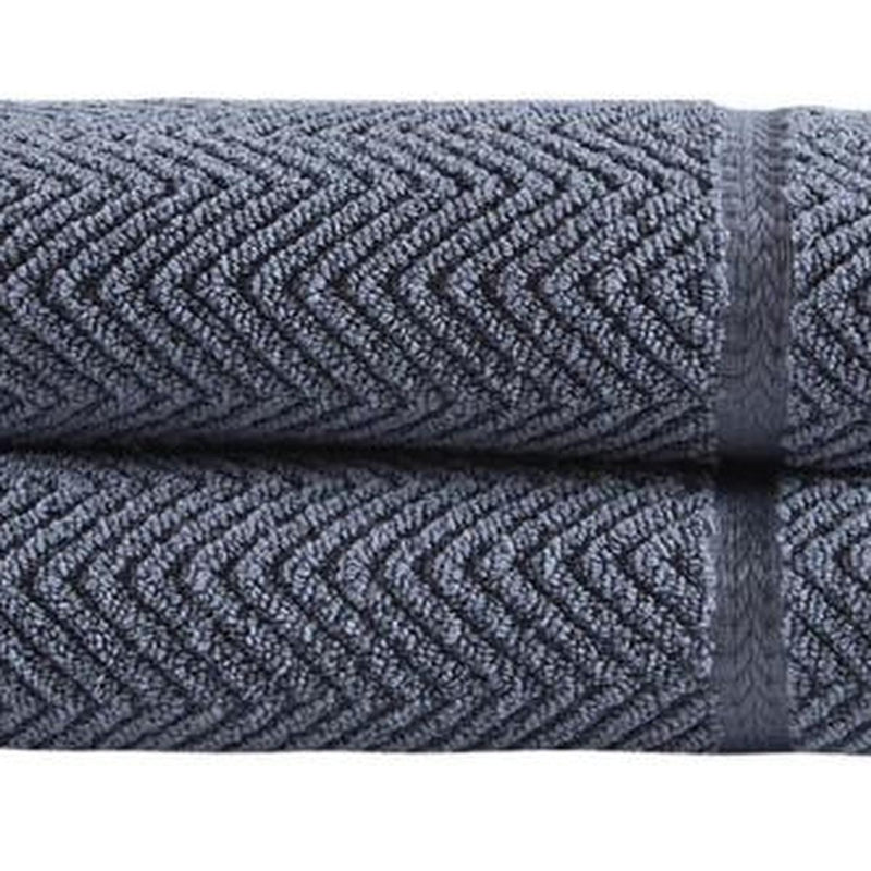 Set of two dark gray chevron Turkish cotton hand towels, folded close-up