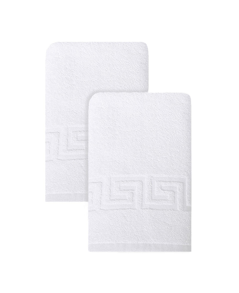 Set of two white Turkish cotton hand towels with Greek key border