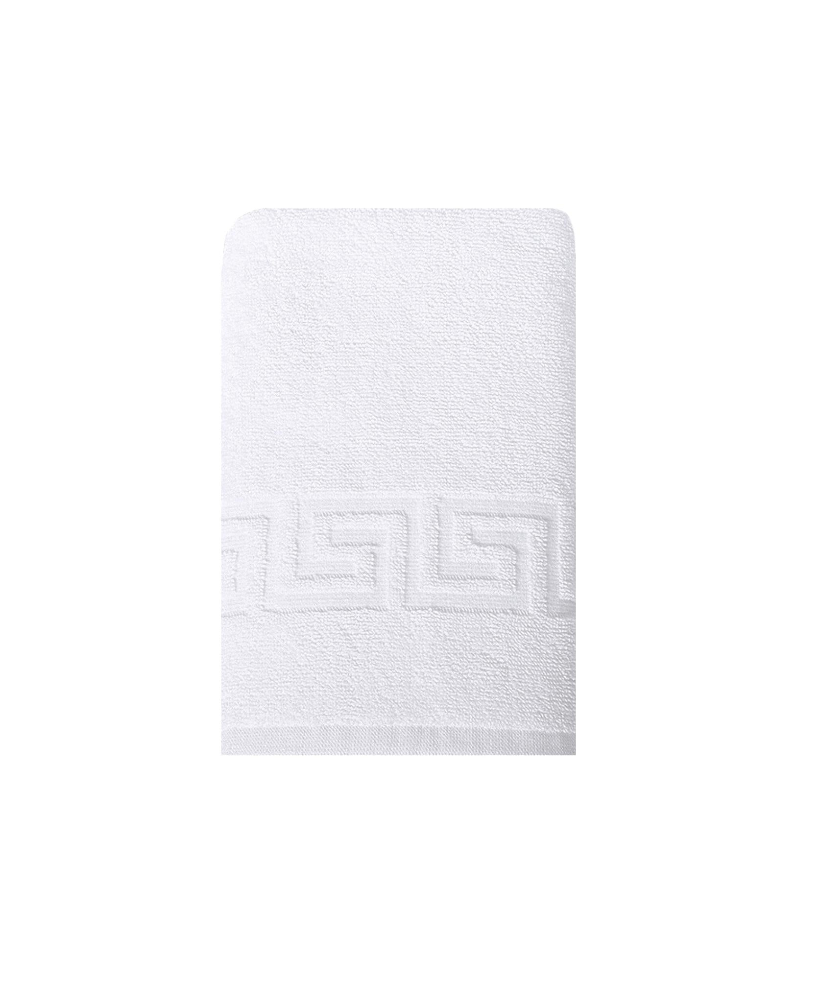 White Turkish cotton hand towel with raised Greek key pattern band