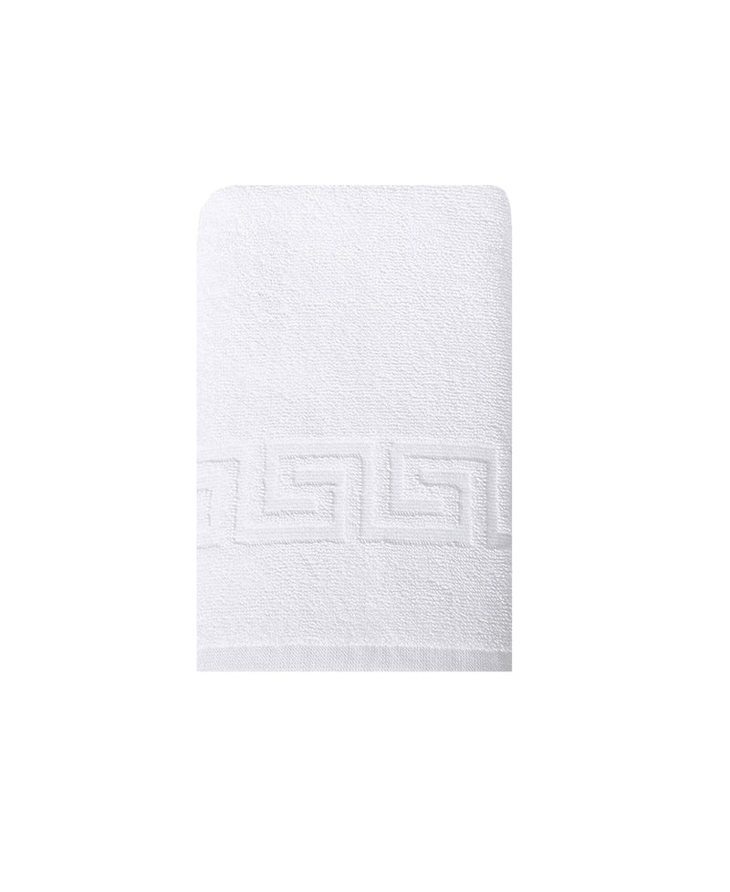 White Turkish cotton hand towel with raised Greek key pattern band