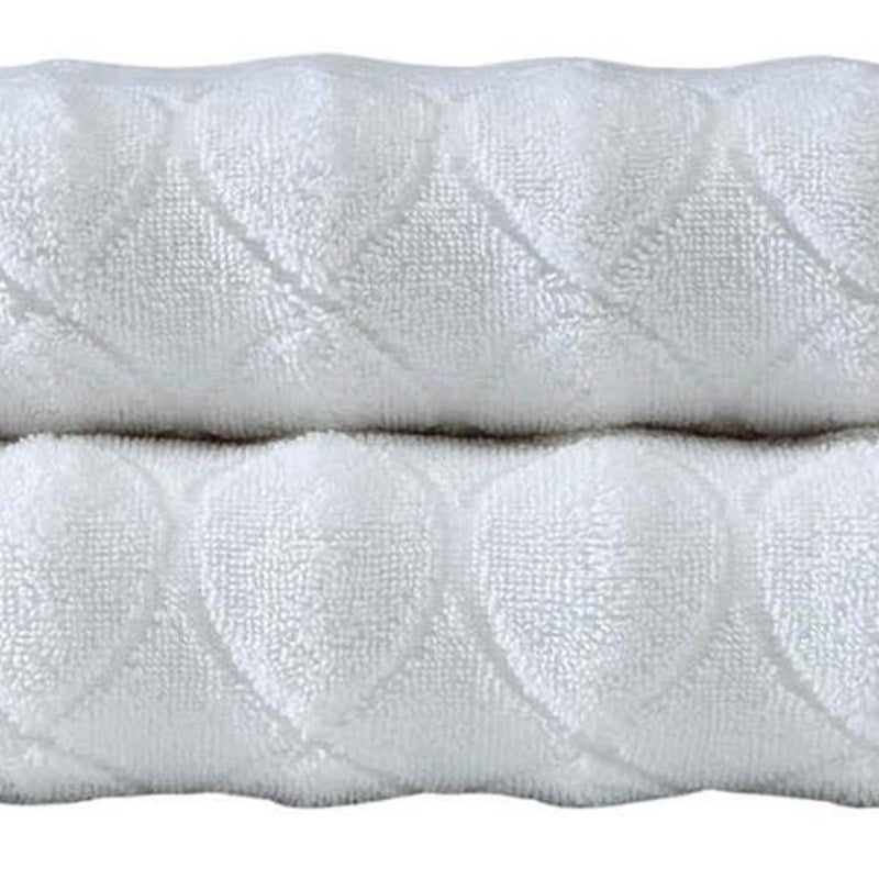 White Turkish cotton bath towel with raised geometric diamond texture