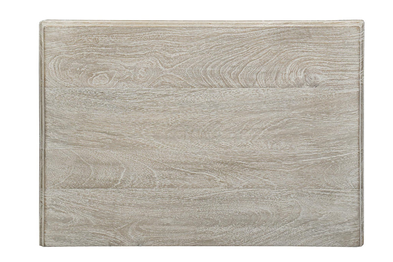Distressed gray nightstand front panel and tabletop with subtle wood grain texture.