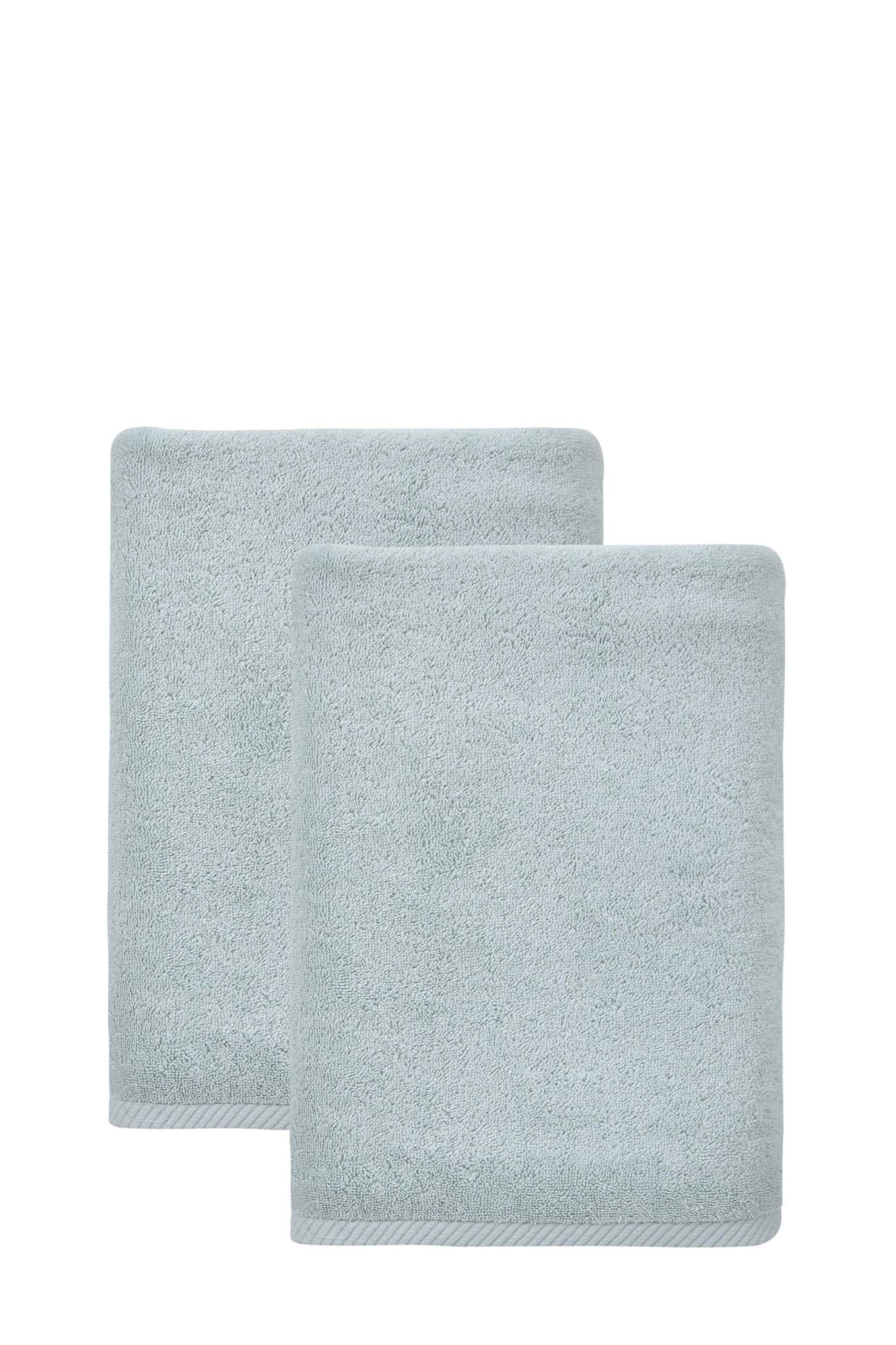Set of two aqua bath towels, textured Turkish cotton, folded and stacked