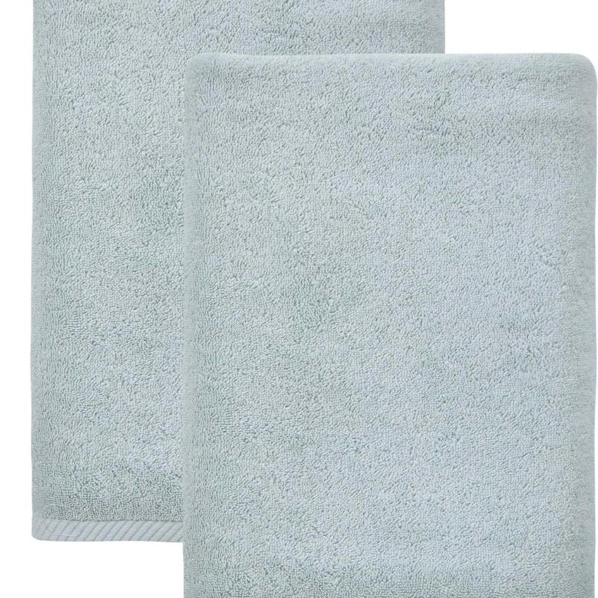 Set of two aqua bath towels, textured Turkish cotton, one towel front view