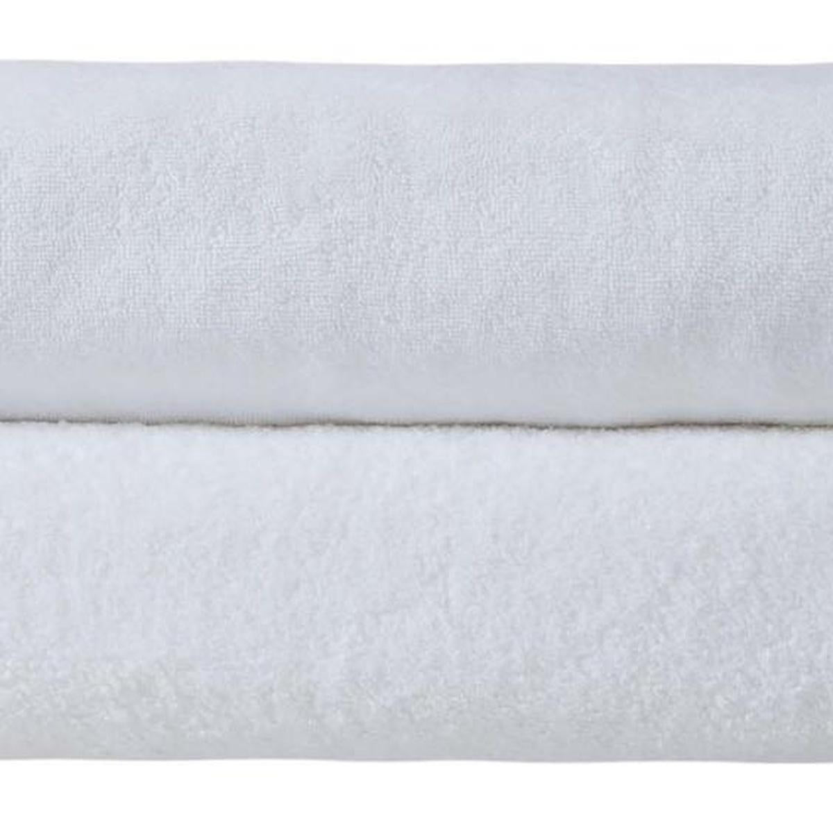 White bath sheet with visible terry texture and flat woven edge