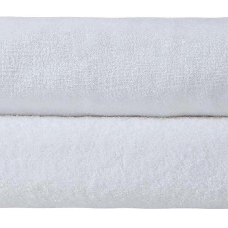 White bath sheet with visible terry texture and flat woven edge