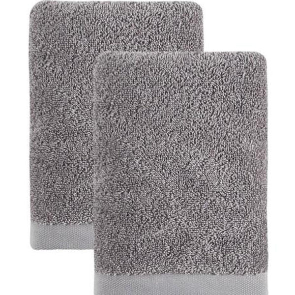 Set of two light gray Turkish cotton hand towels, 16x30 in, folded terry