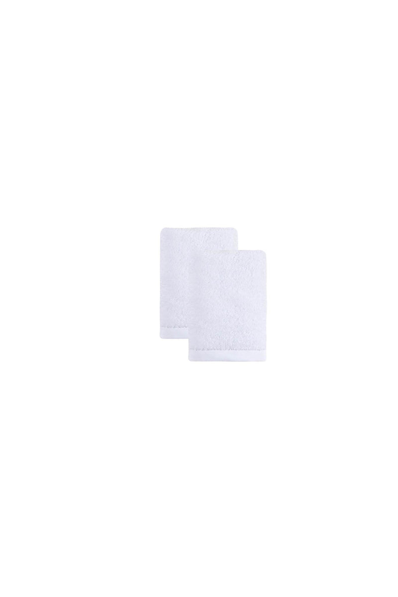 Set of two white Turkish cotton hand towels, 16x30 in, stacked squares with texture