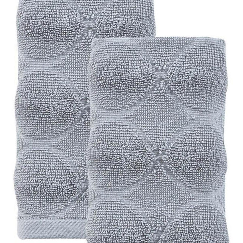 Light gray Turkish hand towels set of two, close-up geometric looped pattern