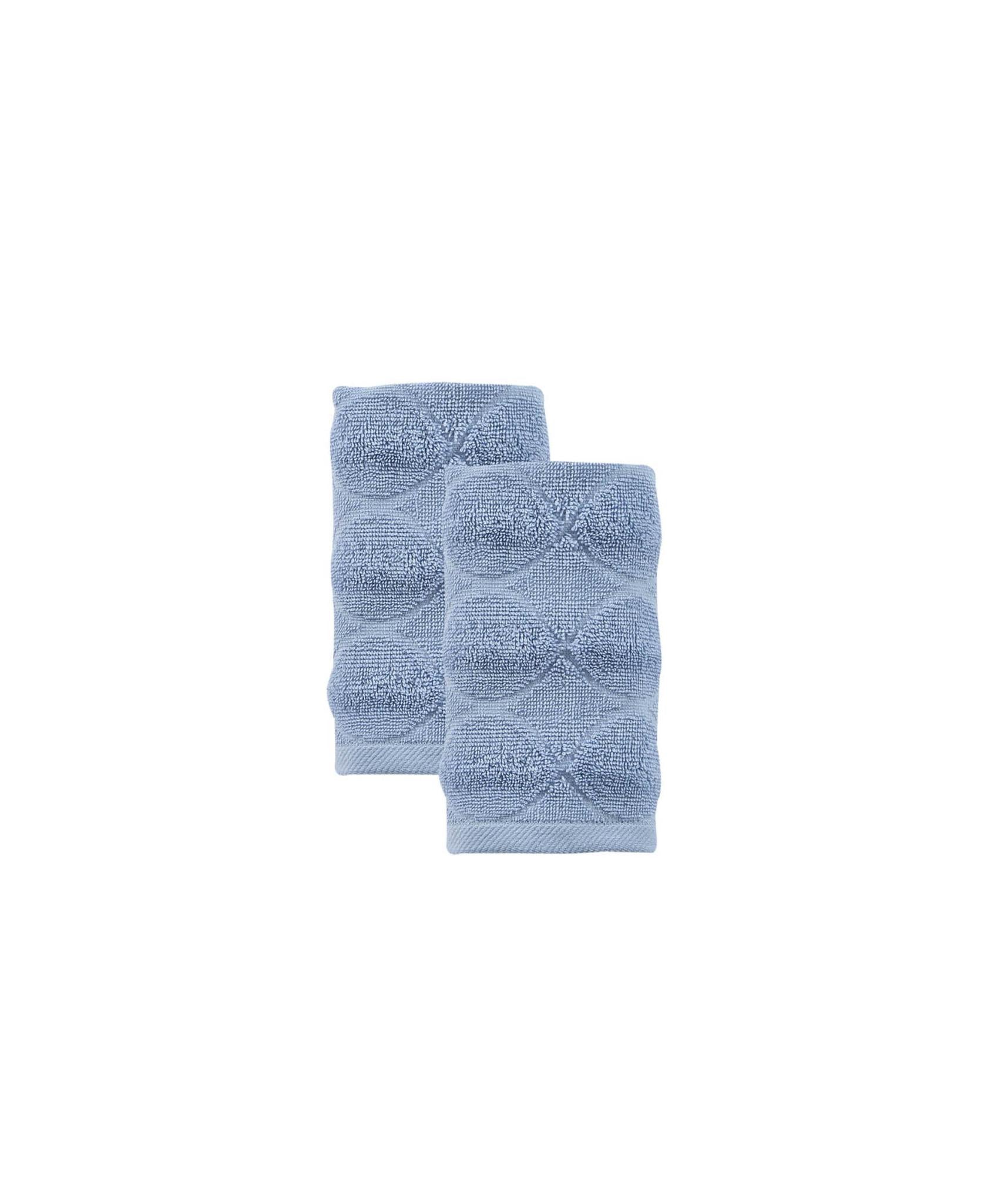 Blue geometric Turkish cotton hand towel set, two folded towels with diamond pattern