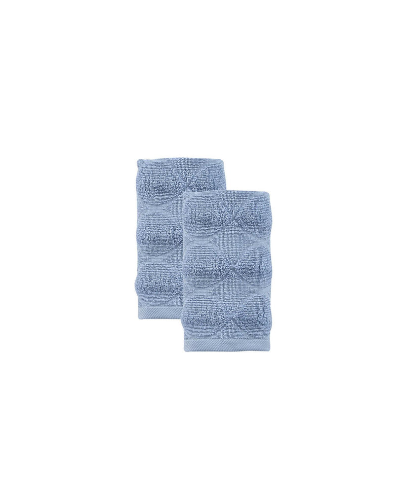 Blue geometric Turkish cotton hand towel set, two folded towels with diamond pattern