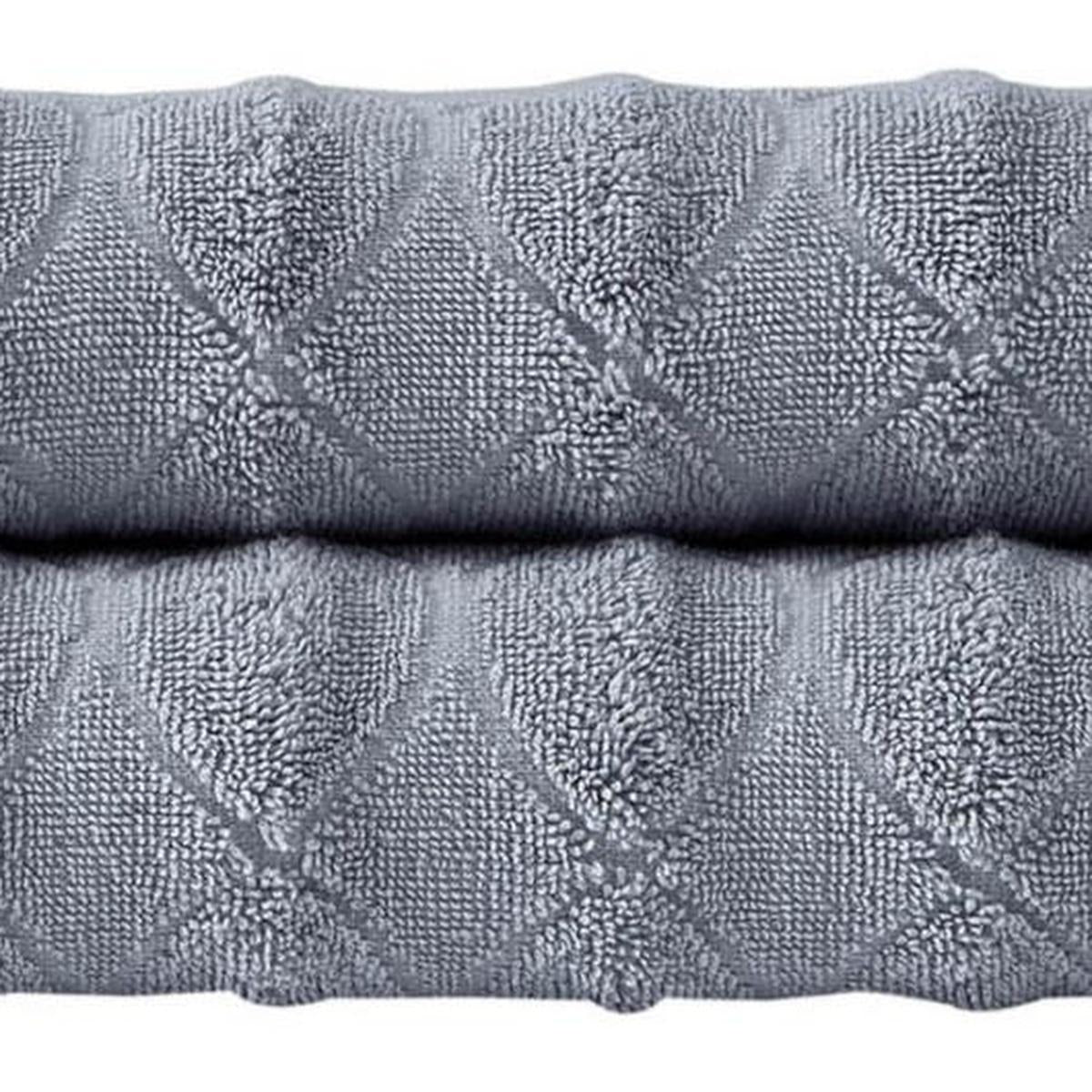 Light gray bath towel fabric, plush terry with diamond geometric pattern