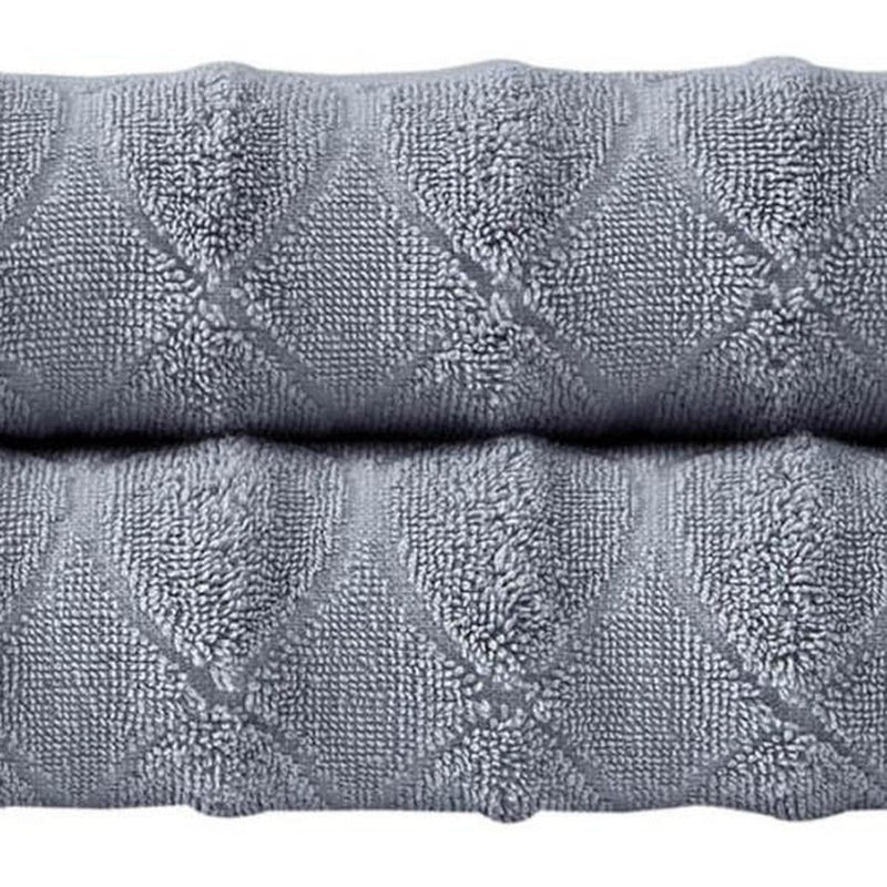 Light gray bath towel fabric, plush terry with diamond geometric pattern