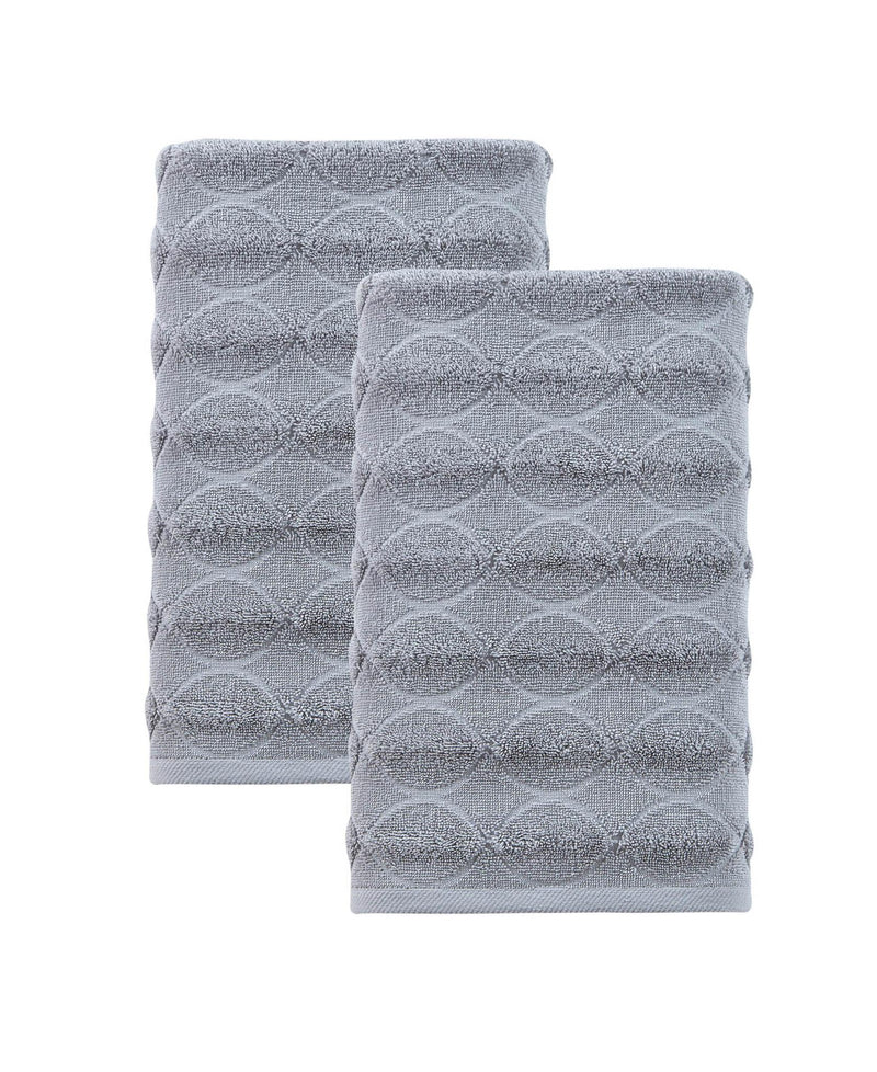 Light gray bath towel set of two, folded, diamond geometric pattern